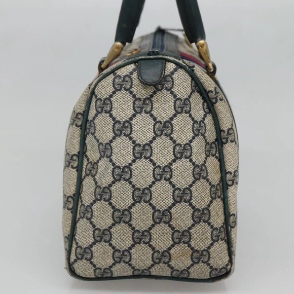 GUCCI GG Supreme Sherry Line Hand Bag PVC Navy Gold Red Auth 134690 - Picture 5 of 16